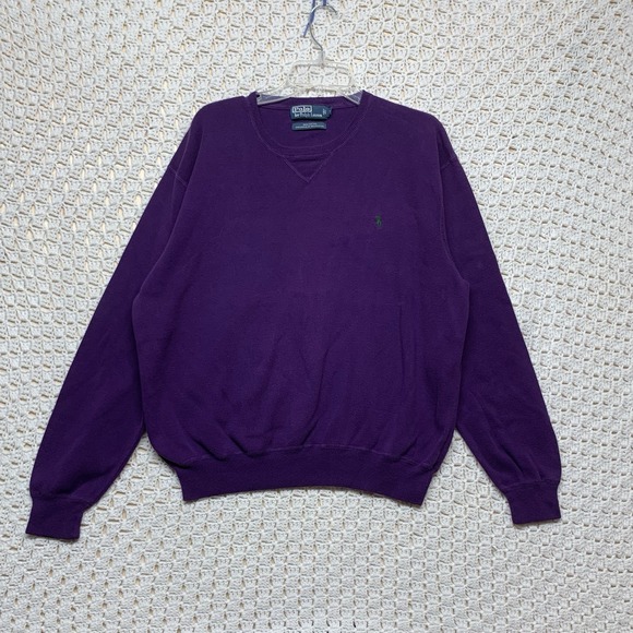 Polo Ralph Lauren Sweater Men XL Purple Cotton Crewneck Pullover Pony VTG - Picture 1 of 8